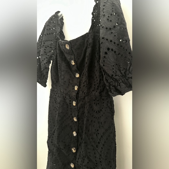 Lucy Paris Puff Sleeve Eyelet Mini Dress Black - Picture 2 of 7